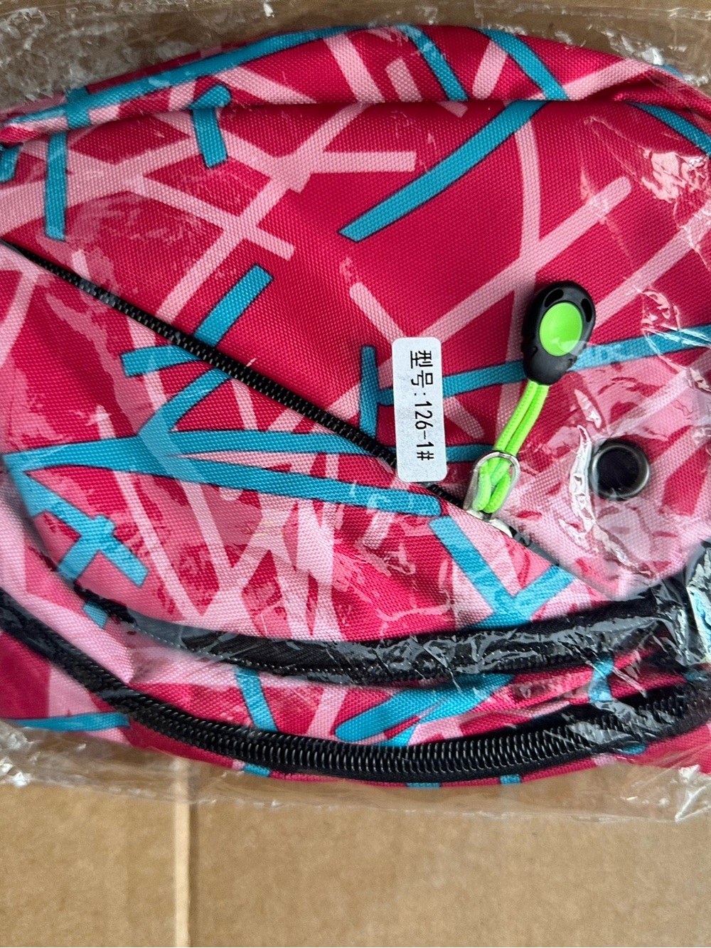 Pink Backpack with Blue & Light Pink Geometric Print